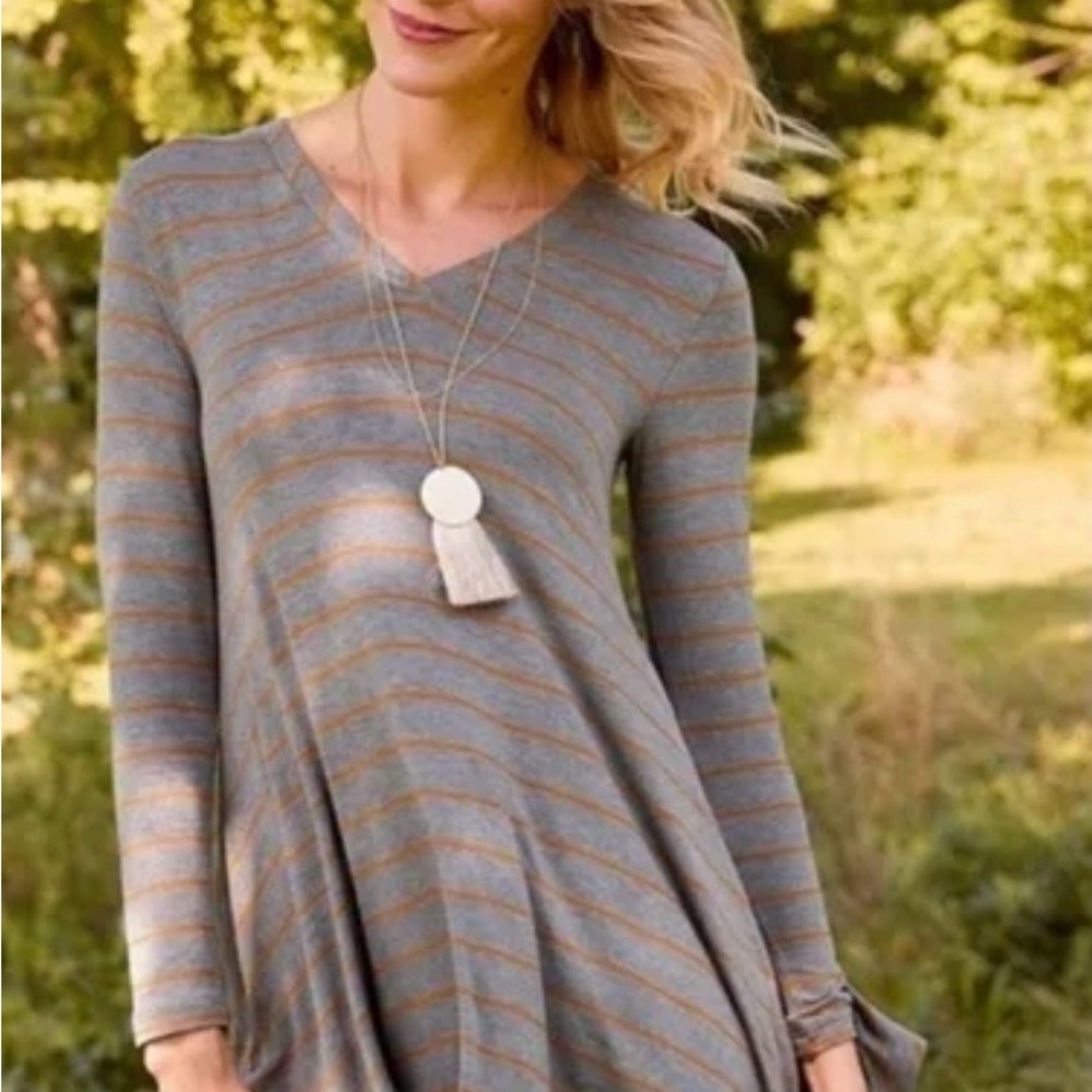 Matilda Jane Gray and Tan Striped Tunic